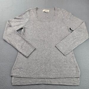Olive & Oak Sweater Women Small Gray Glitter Foil Ribbed Tight Knit High Low Hem